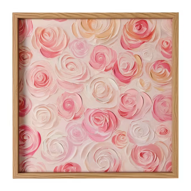 A framed painting of rose flower patterns