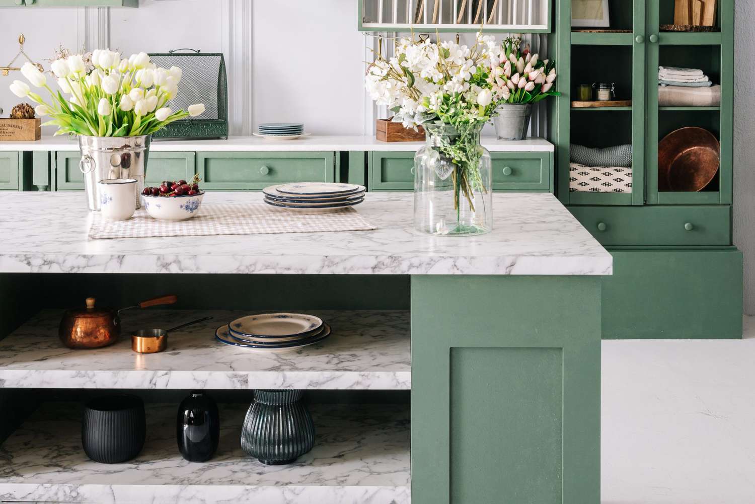 light blue-green kitchen