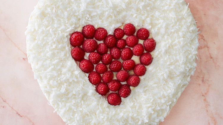 raspberry-and-custard-filled vanilla heart cake