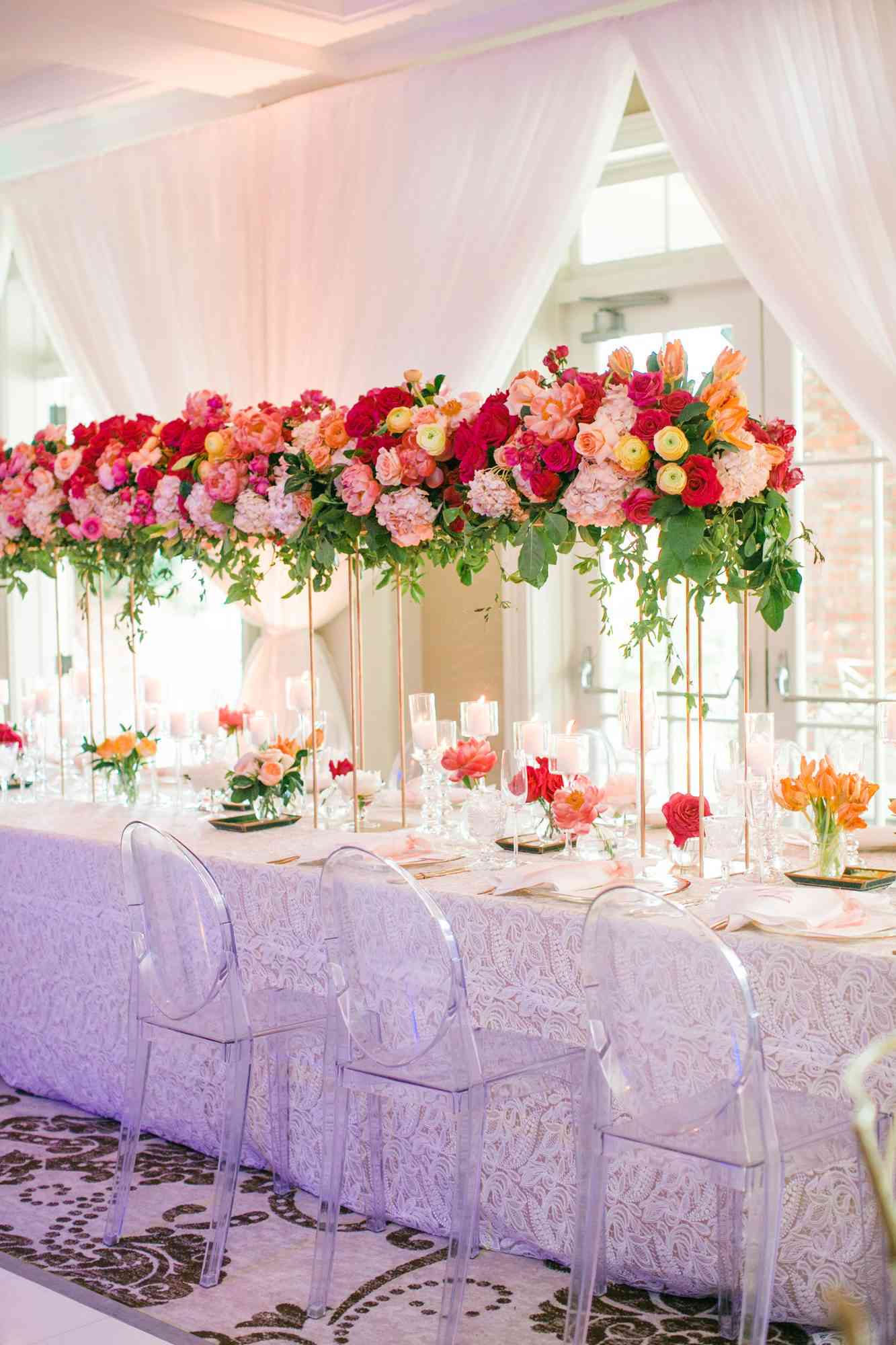 tall centerpieces with pink garden roses