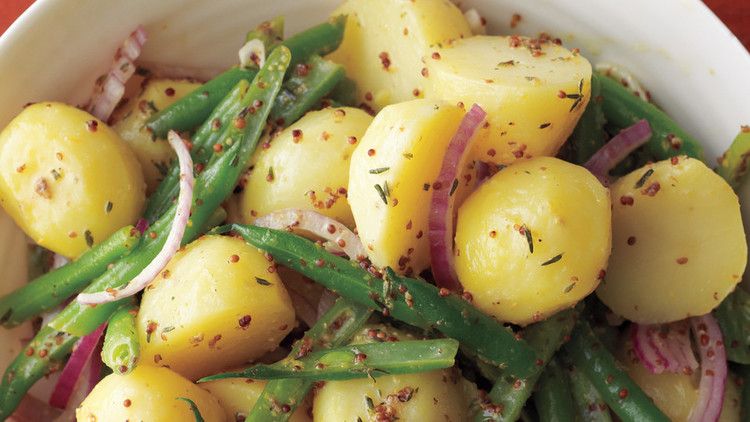 potato green bean salad white plate