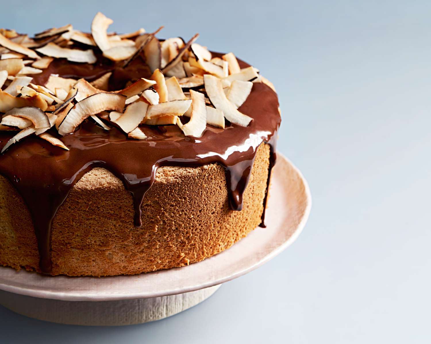 coconut chiffon cake with chocolate frosting