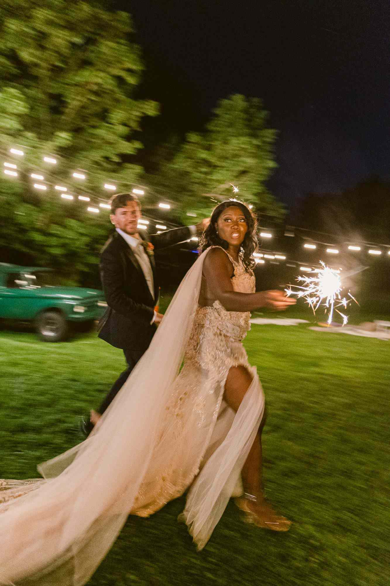 sparklers lit on a wedding night
