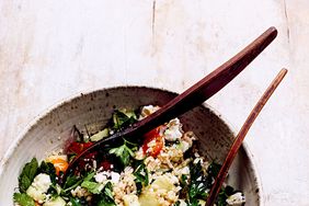 rice salad with tomatoes cucumbers feta