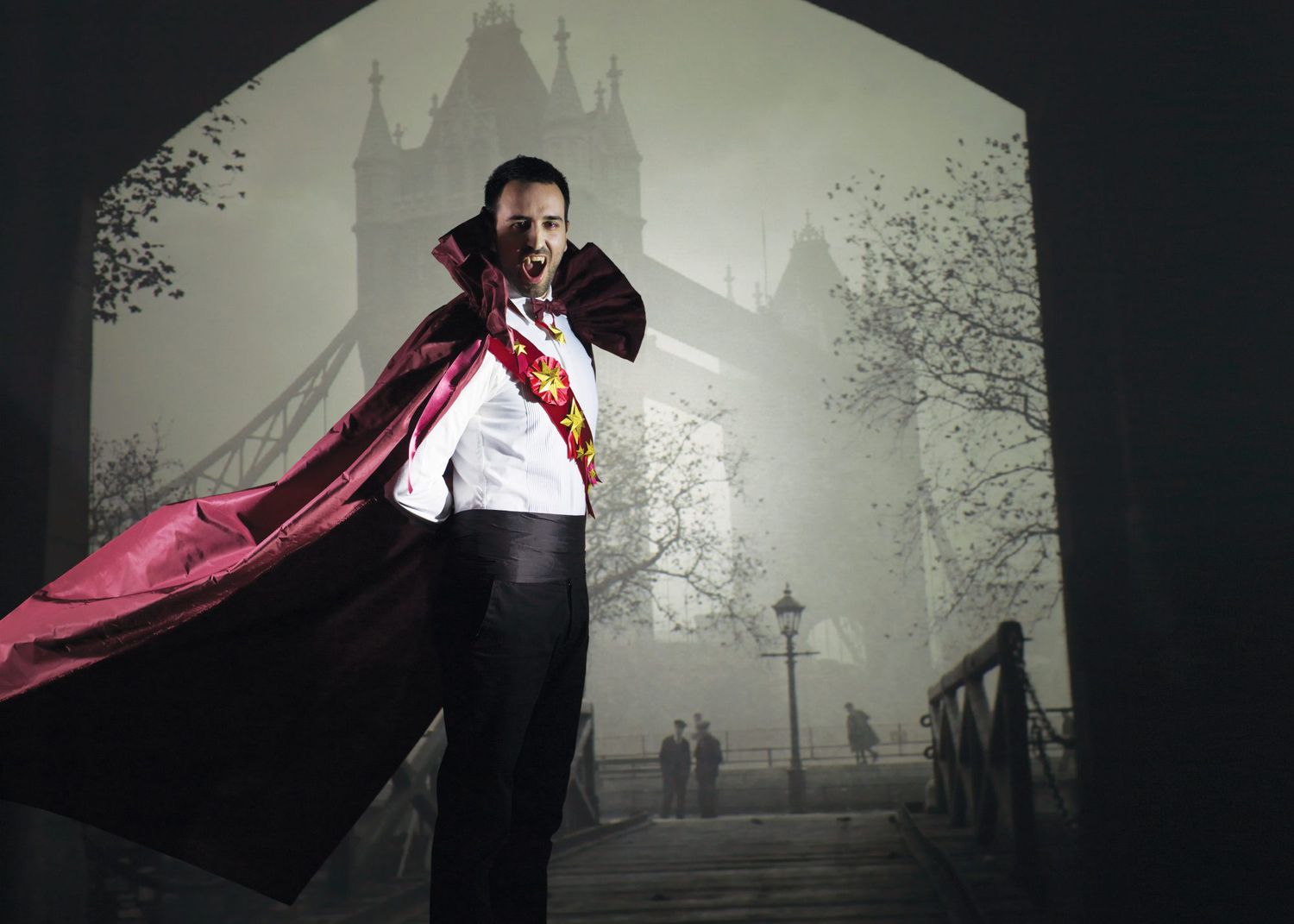 man in in homemade vampire costume