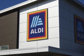 An Aldi store exterior with the brand logo prominently displayed