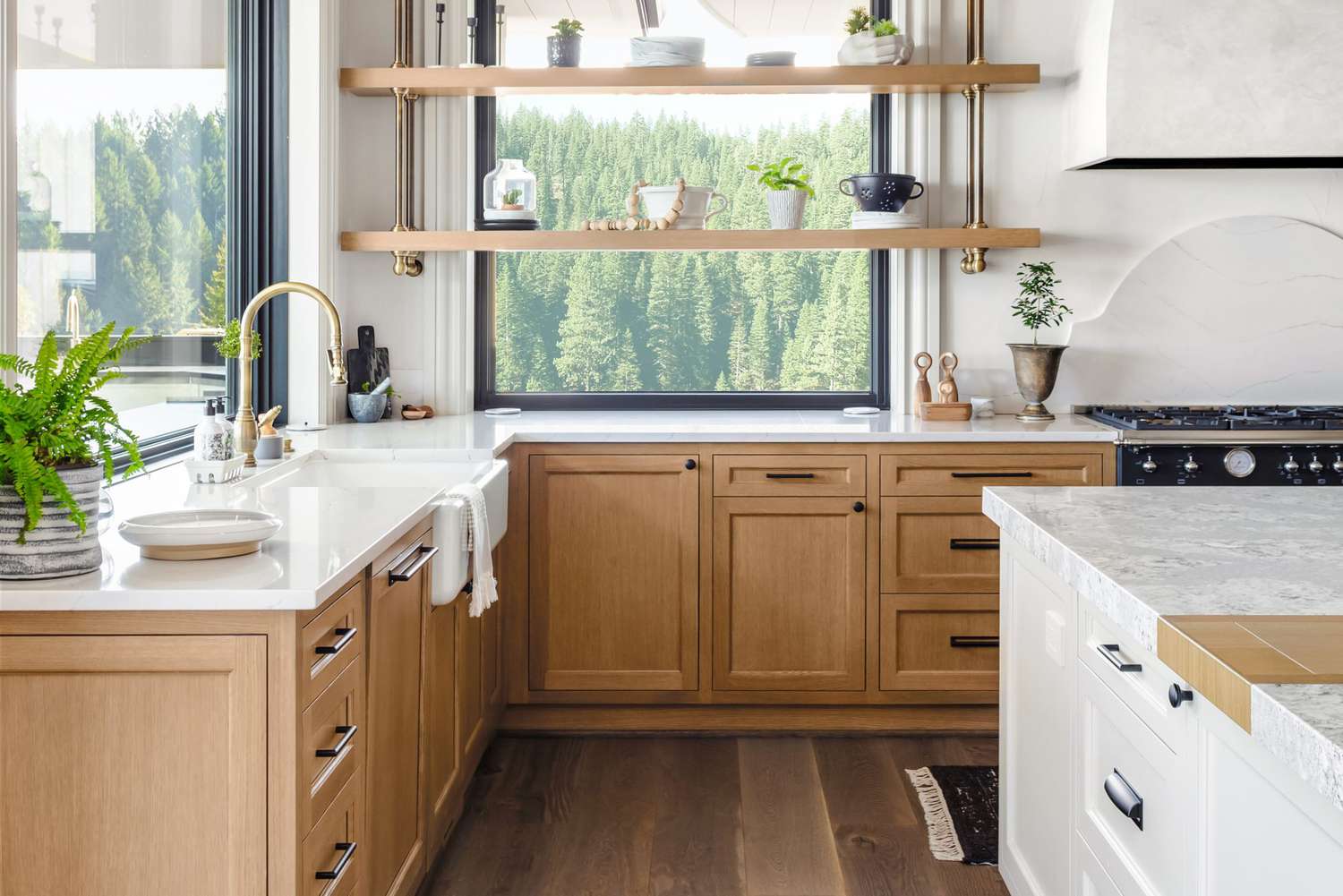 bright kitchen island and cabinets