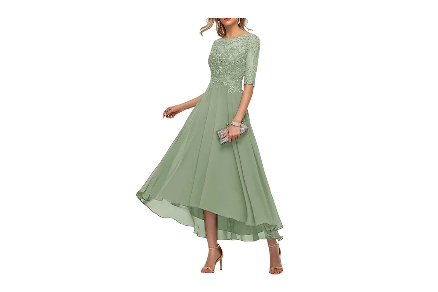 ZBYES High Low Chiffon Scoop Neck Formal Evening Dress