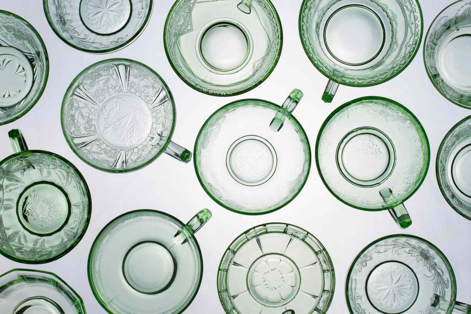 Green Depression glass teacups