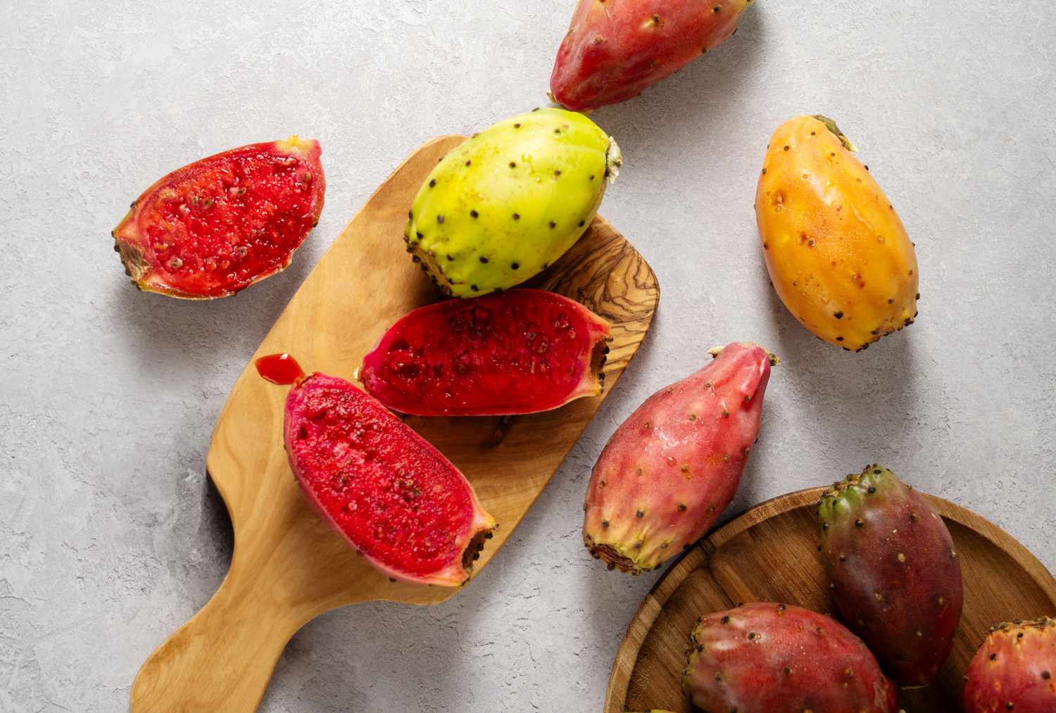 Prickly pear fruit on cutting board
