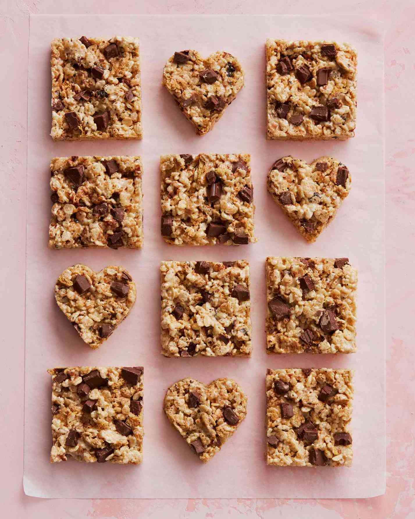 smores bars in heart and square shapes