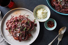 red wine pasta on plate