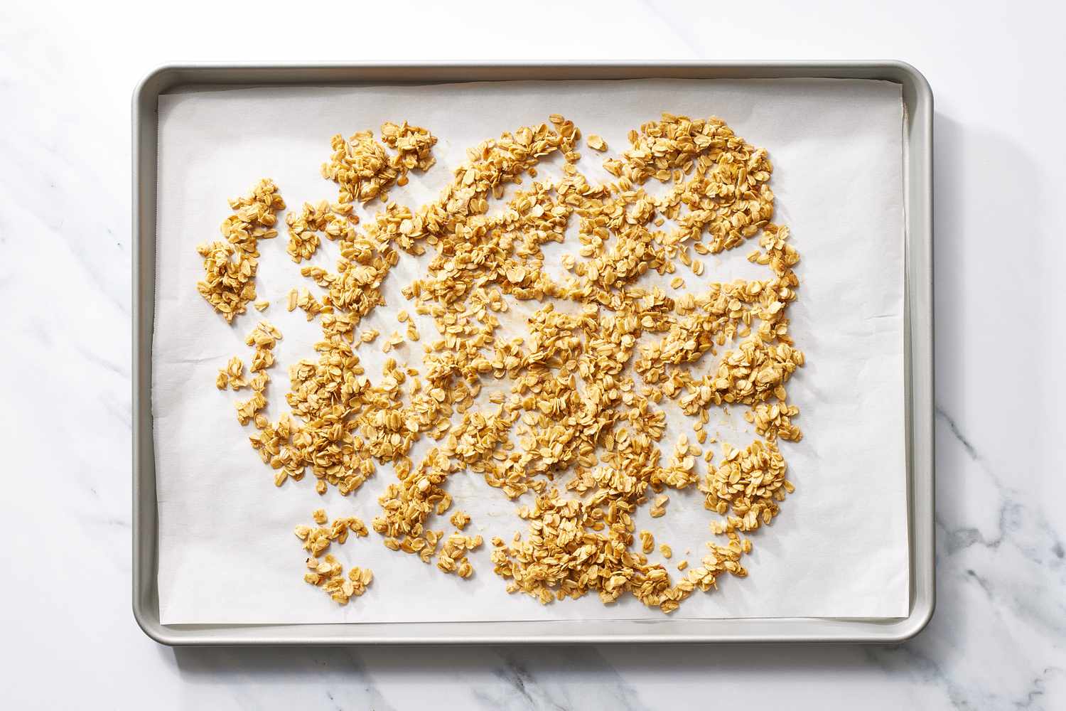 Oats on baking sheet