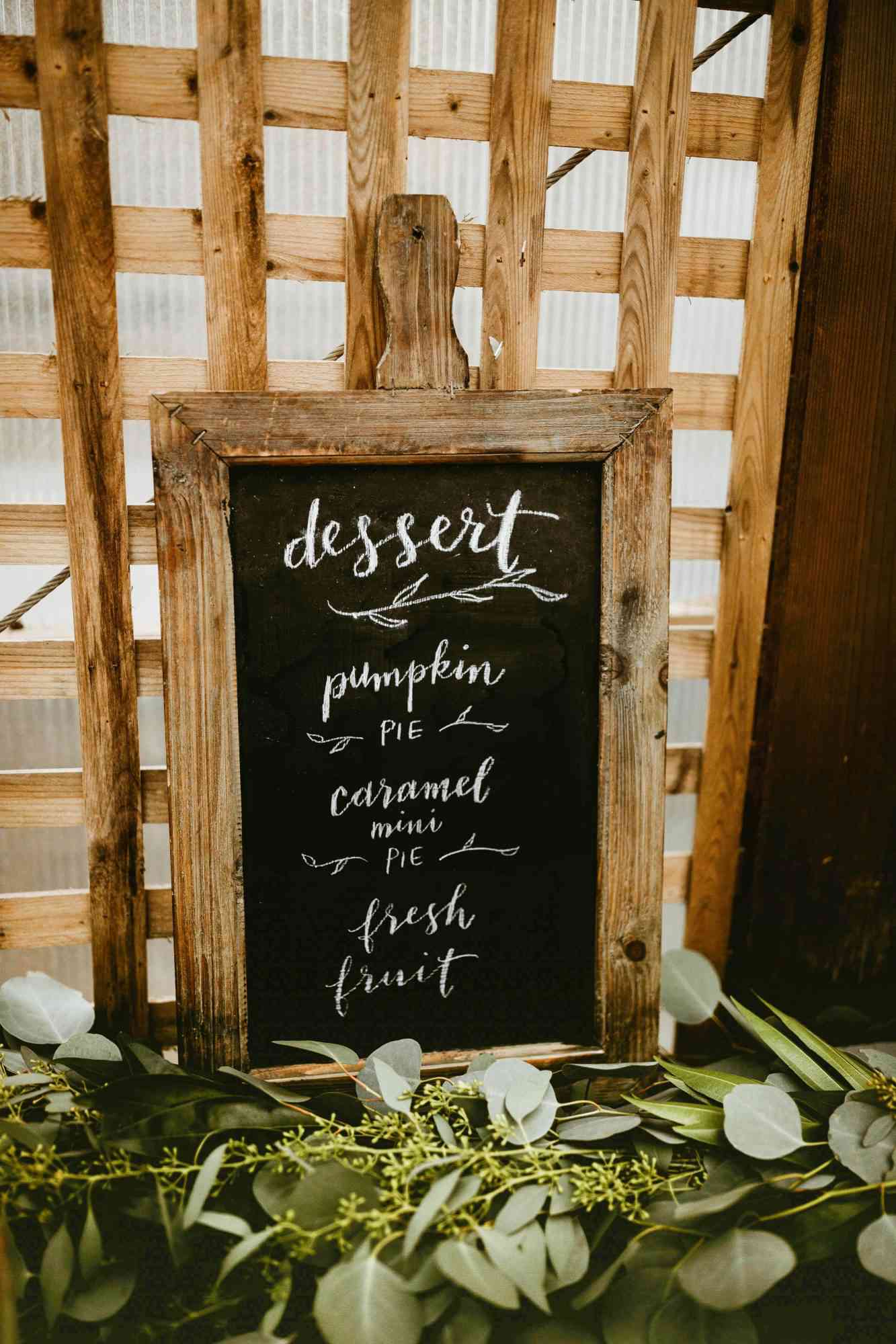 dessert menu ideas chalkboard sign greenery sketches