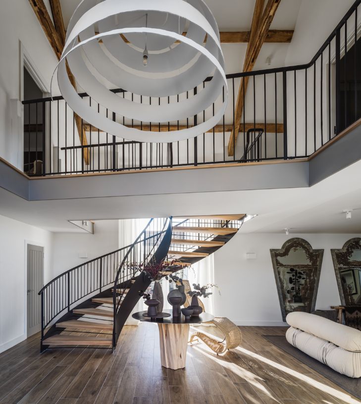 open wood and iron staircase