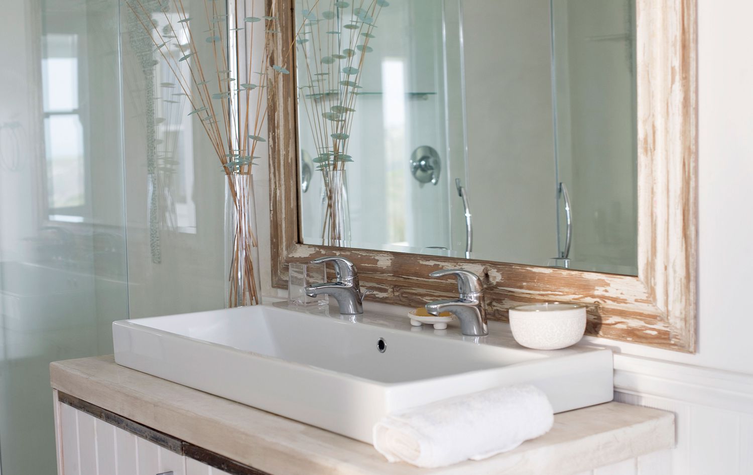 Bathroom with aged mirror