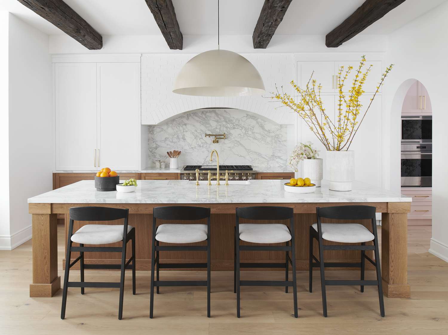 large wood and marble island