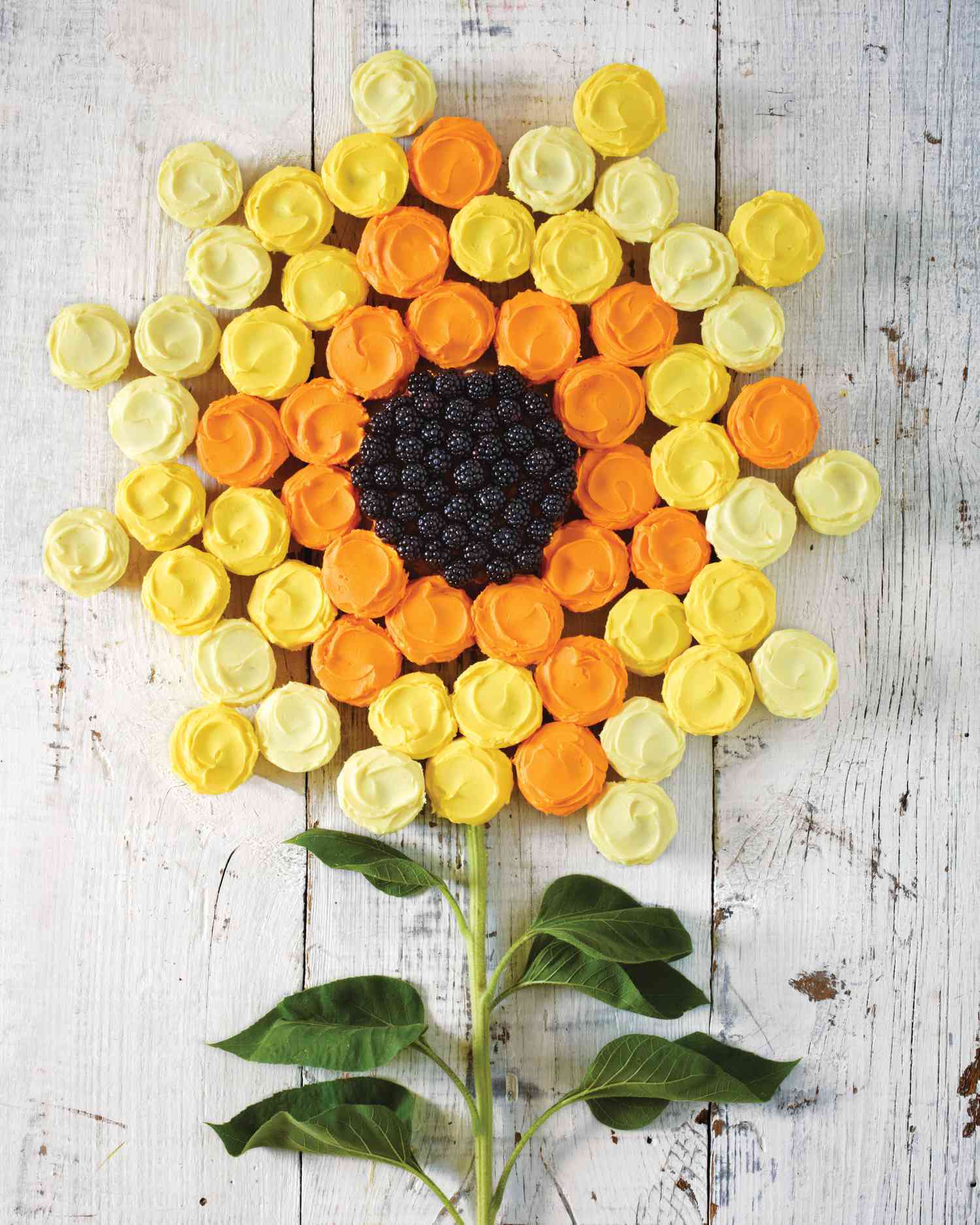 cupcakes arranged like a giant sunflower