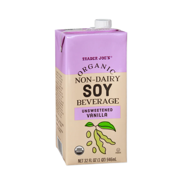 Trader Joes organic unsweetened vanilla nondairy soy beverage carton