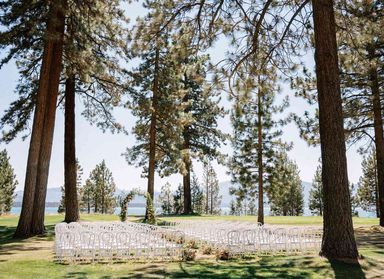 outdoor wedding ceremony set up at lake tahoe