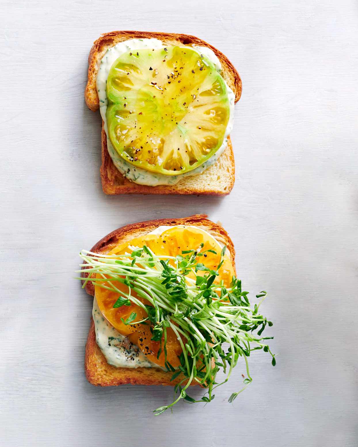 Heirloom Tomato Tartines with Garlic-Parsley Aioli