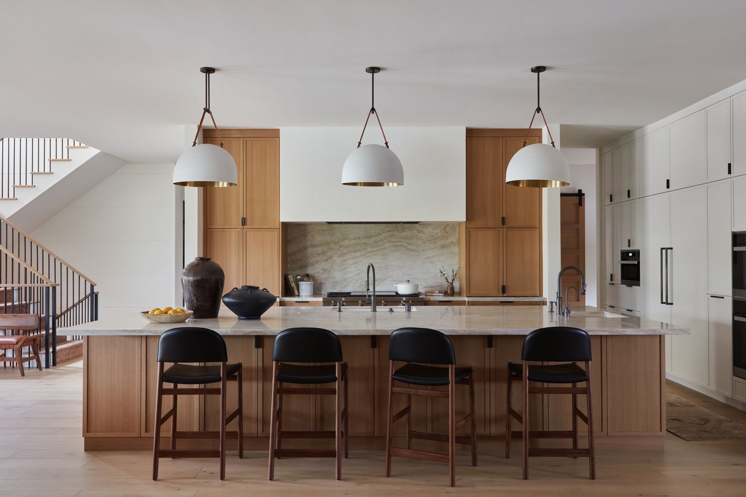 black and brown with round pendant lights