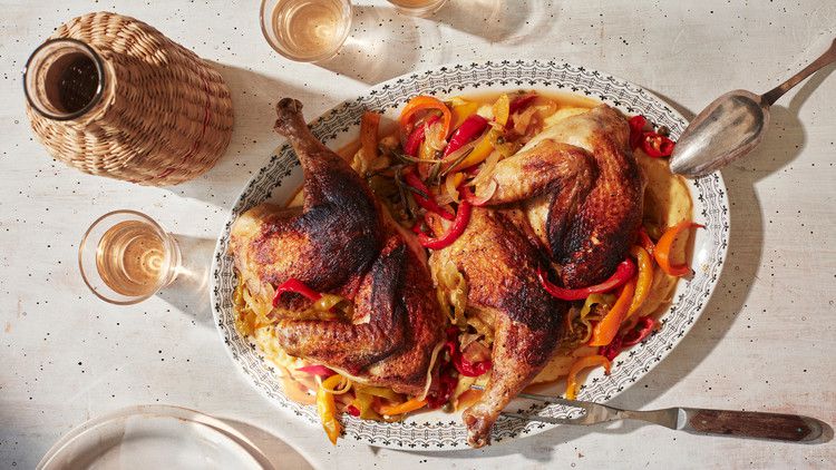brick chicken with vinegar peppers