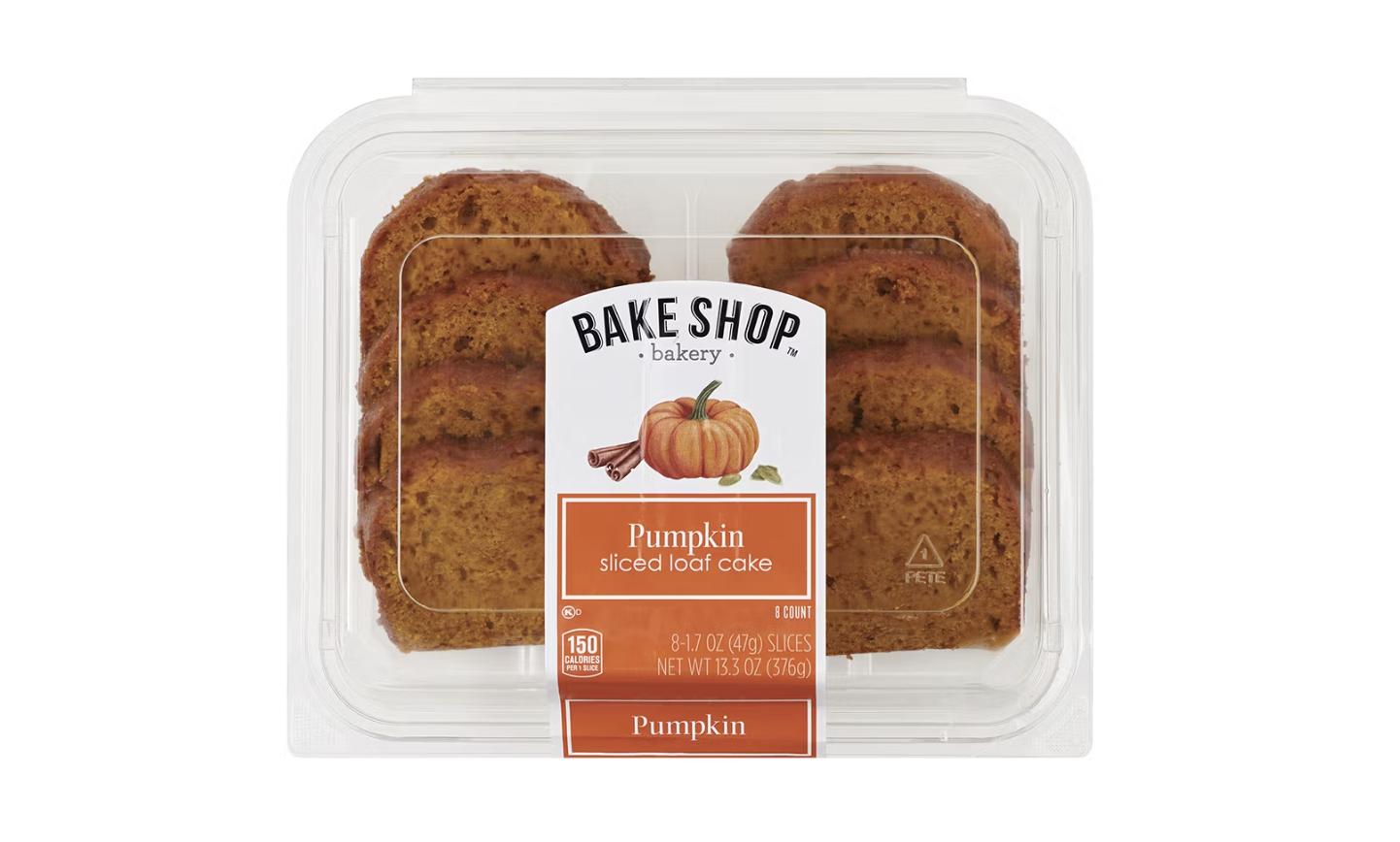 A package of Bake Shop pumpkin sliced loaf cake