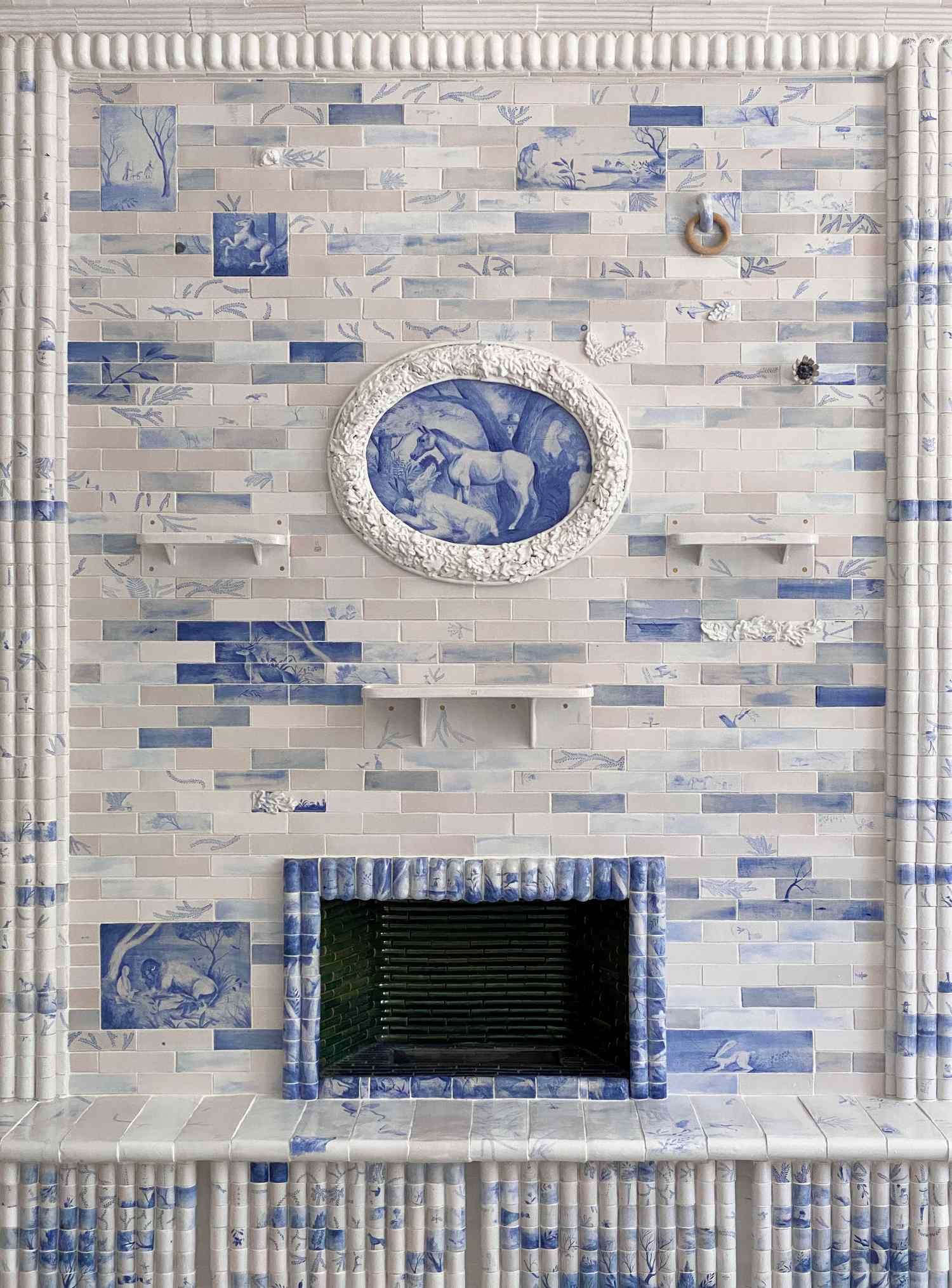delft tile fireplace