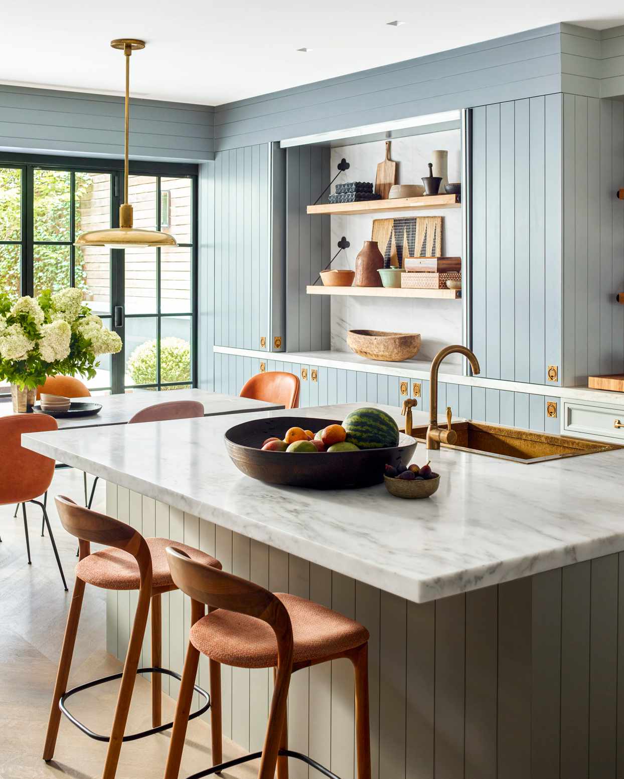 orange and blue complimentary color kitchen