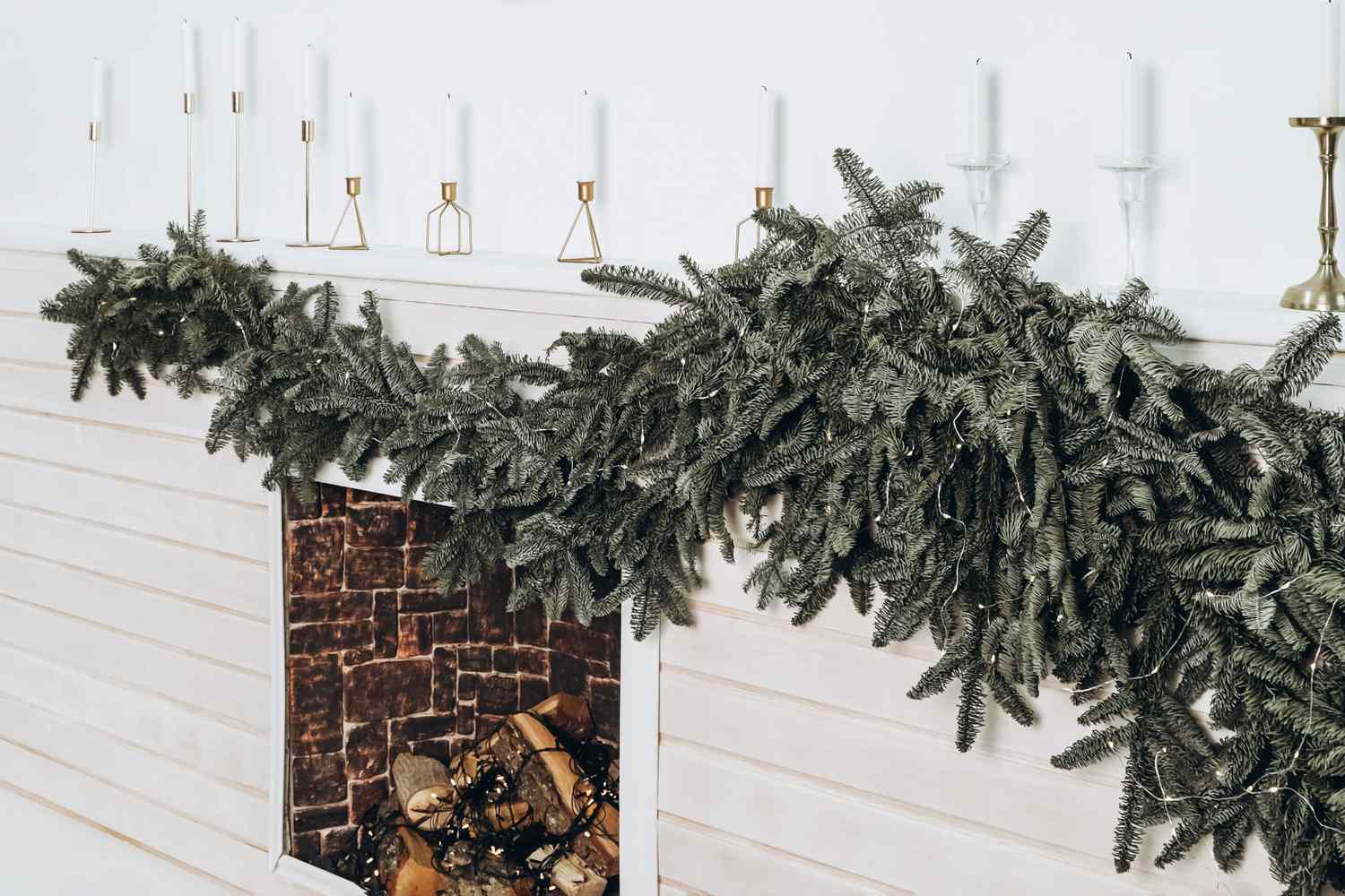 Tree garland over fireplace