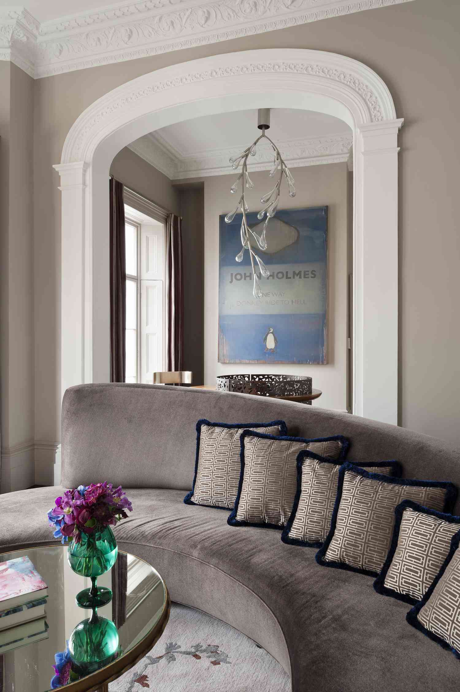 curved sofa in living room