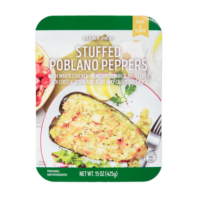 Packaging of Trader Joes stuffed poblano peppers