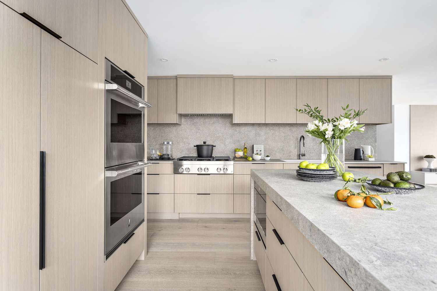kitchen with wood shelves and floor