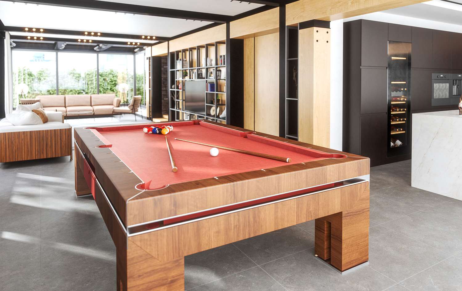 Pool table in dining area