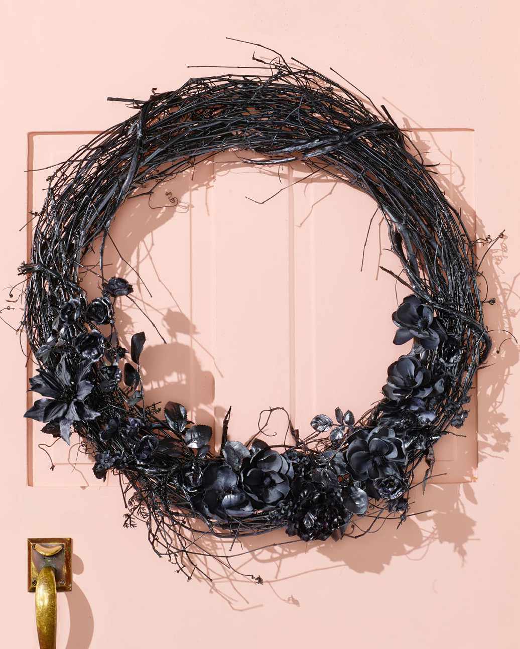 halloween black wreath on door