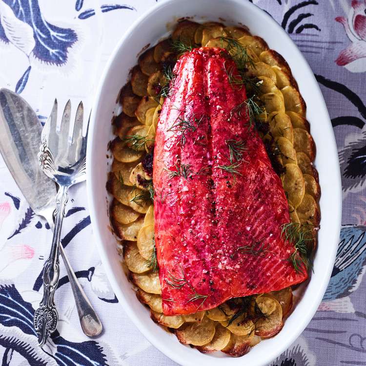 beet dill wild roasted salmon