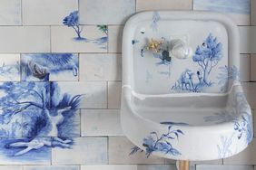 white and bleu ceramic bathroom 