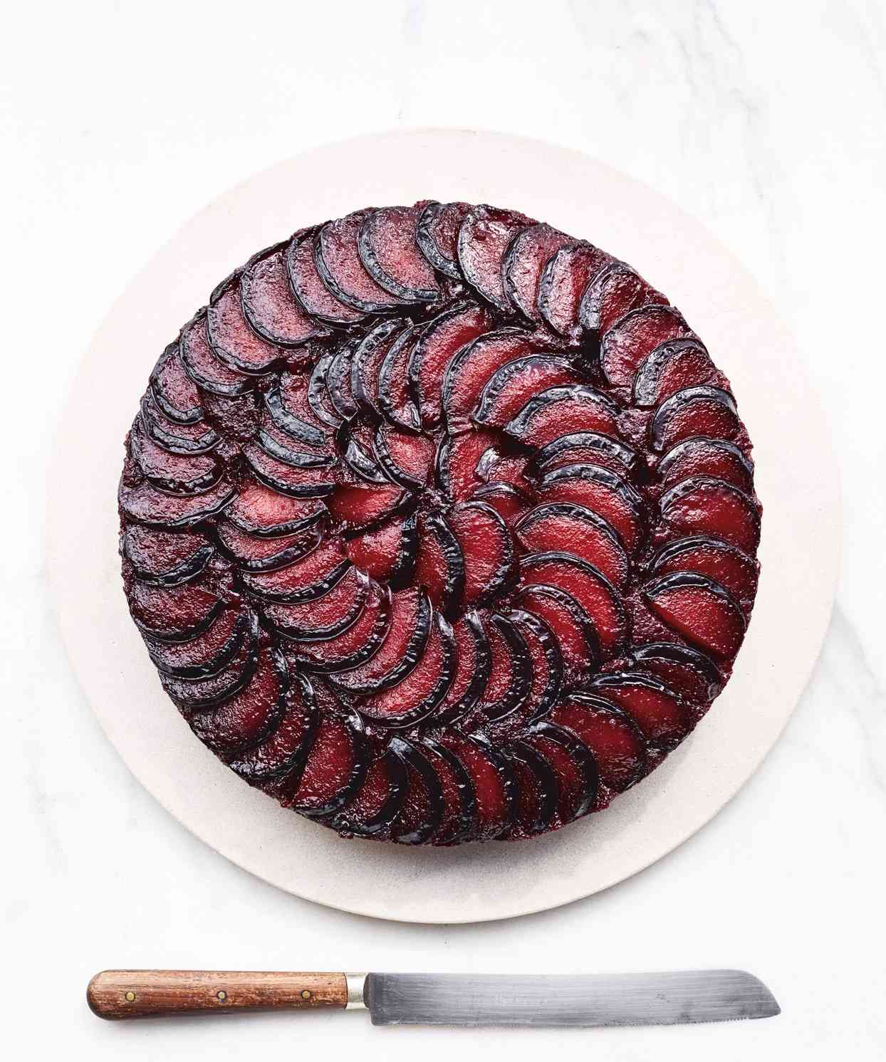 plum cake with knife