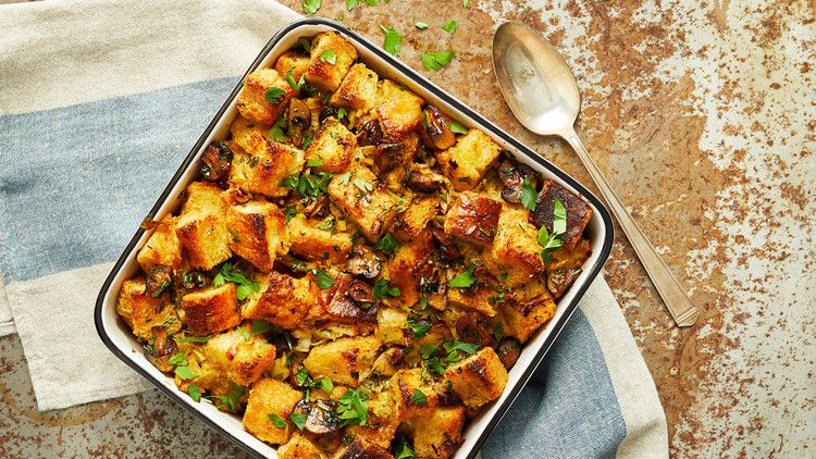 vegan stuffing in casserole dish