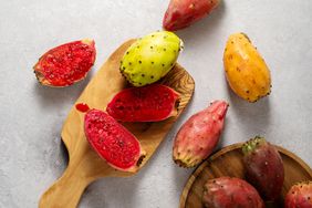 Prickly pear fruit on cutting board