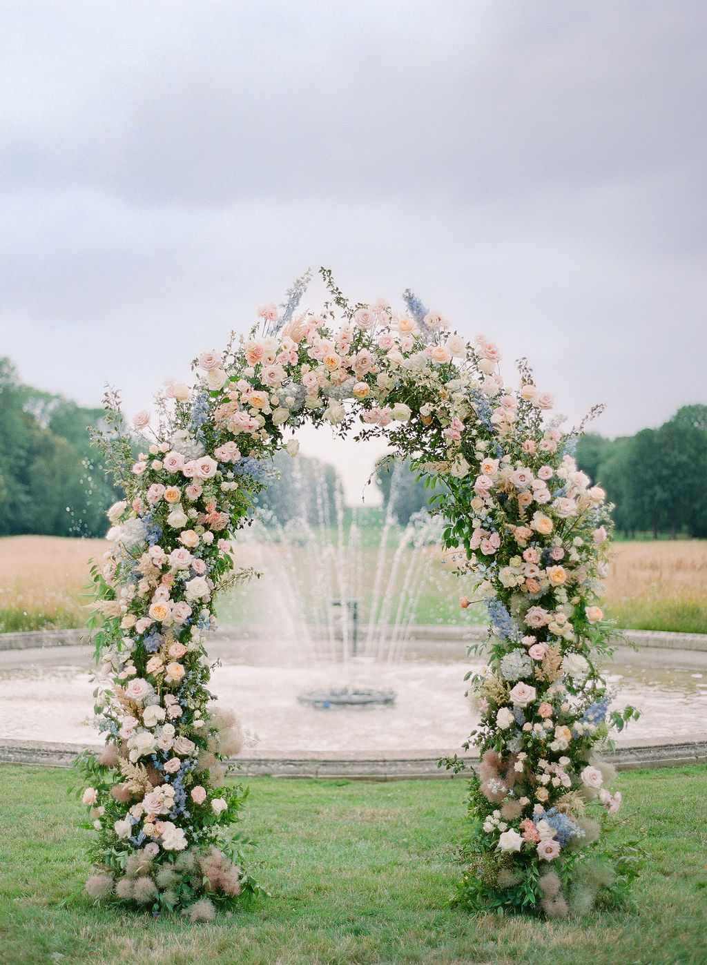 floral arch and fountain