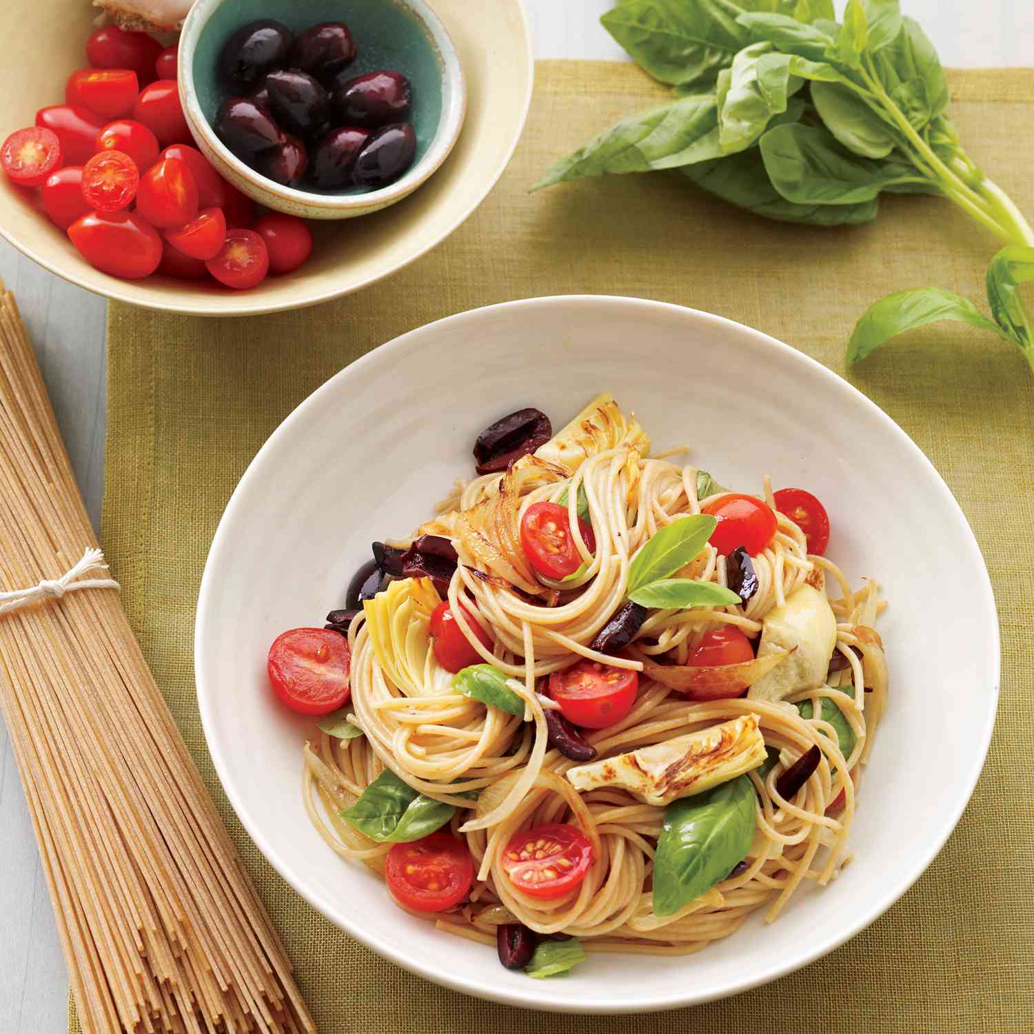 Mediterranean Pasta With Artichokes, Olives, and Tomatoes