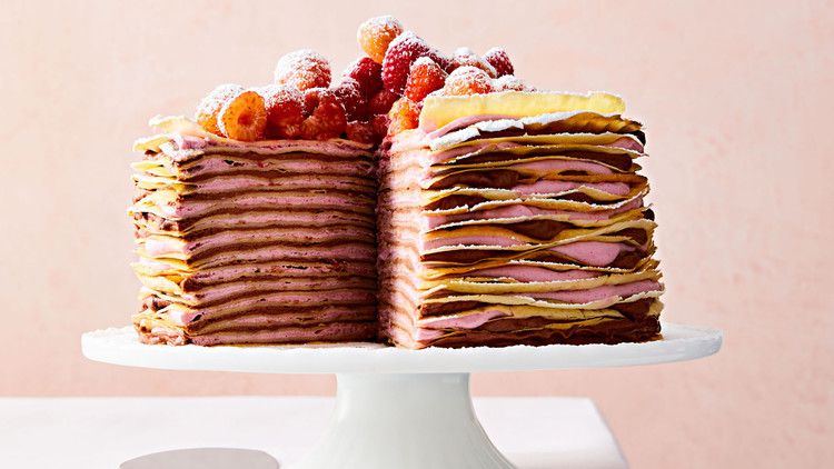 raspberry and chocolate hazelnut crepe cake