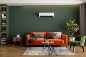 Modern Living Room With Green Paint and Mini Split Air Conditioner