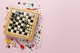 board games and card games on color background
