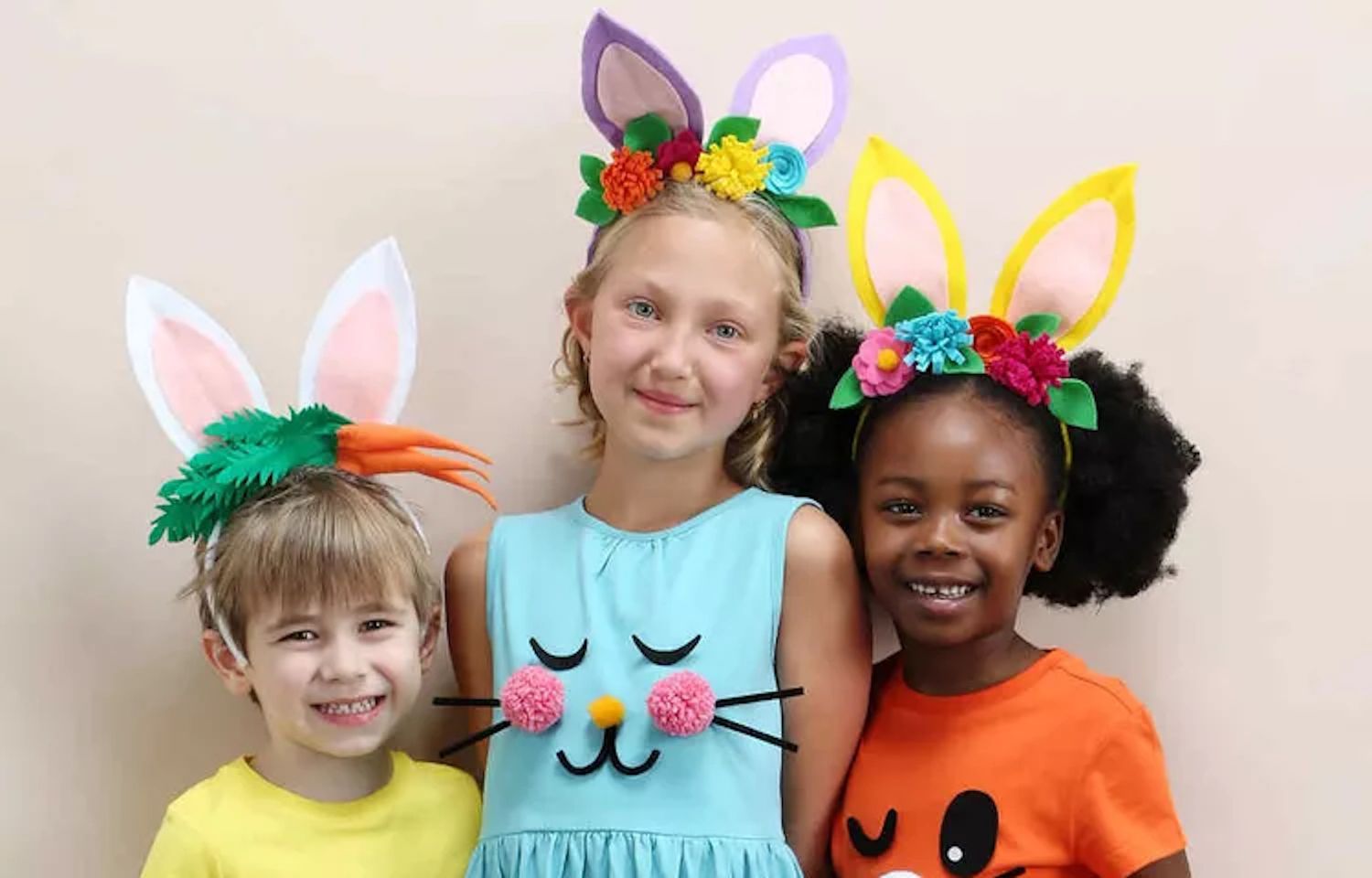 Children with easter headbands