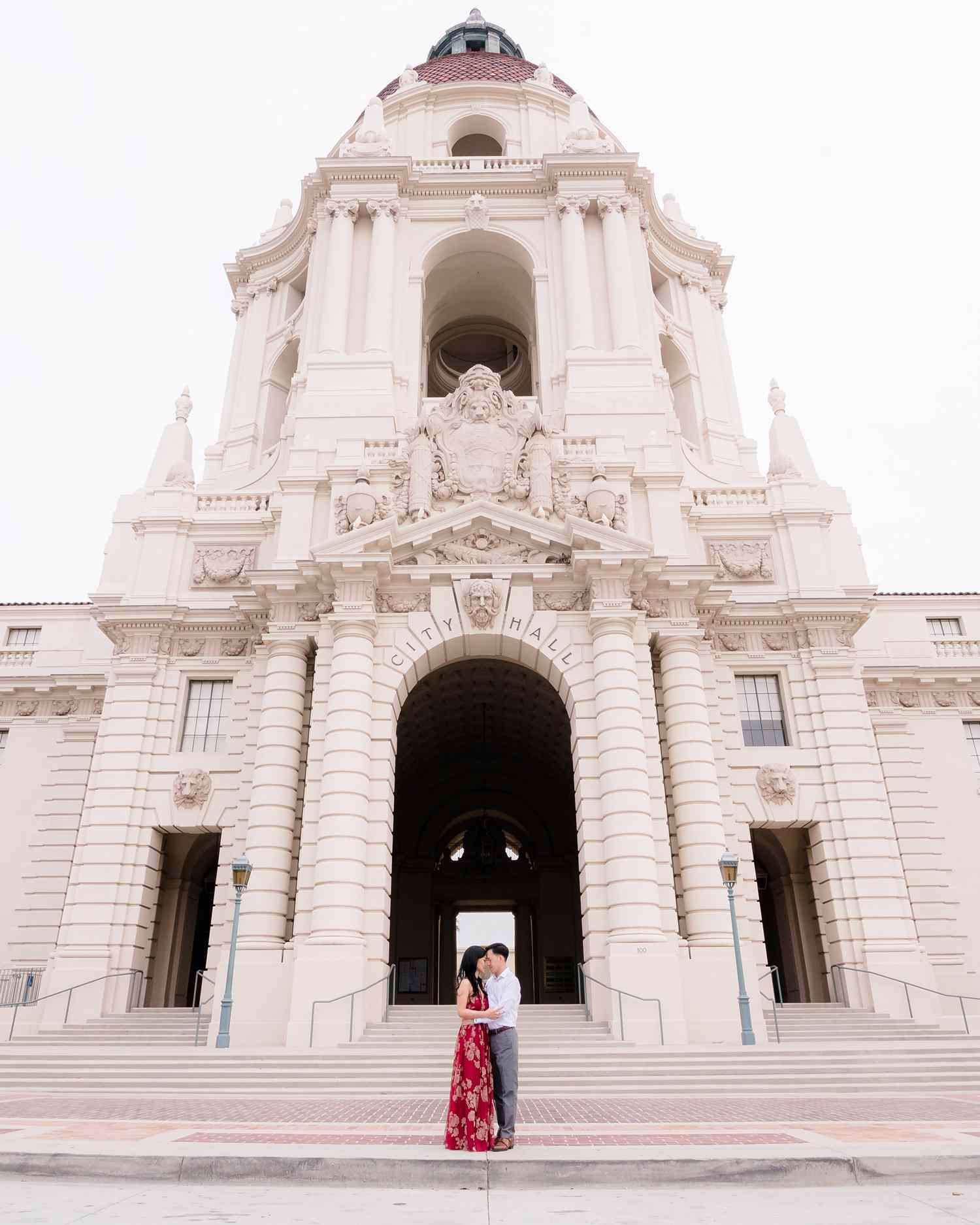 city hall wedding bride and groom embracing
