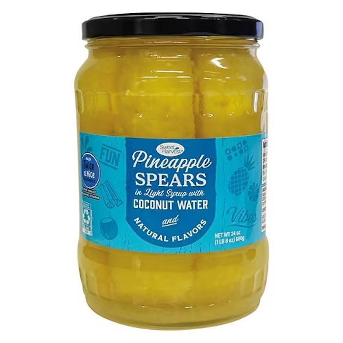 Jar of pineapple spears in coconut water