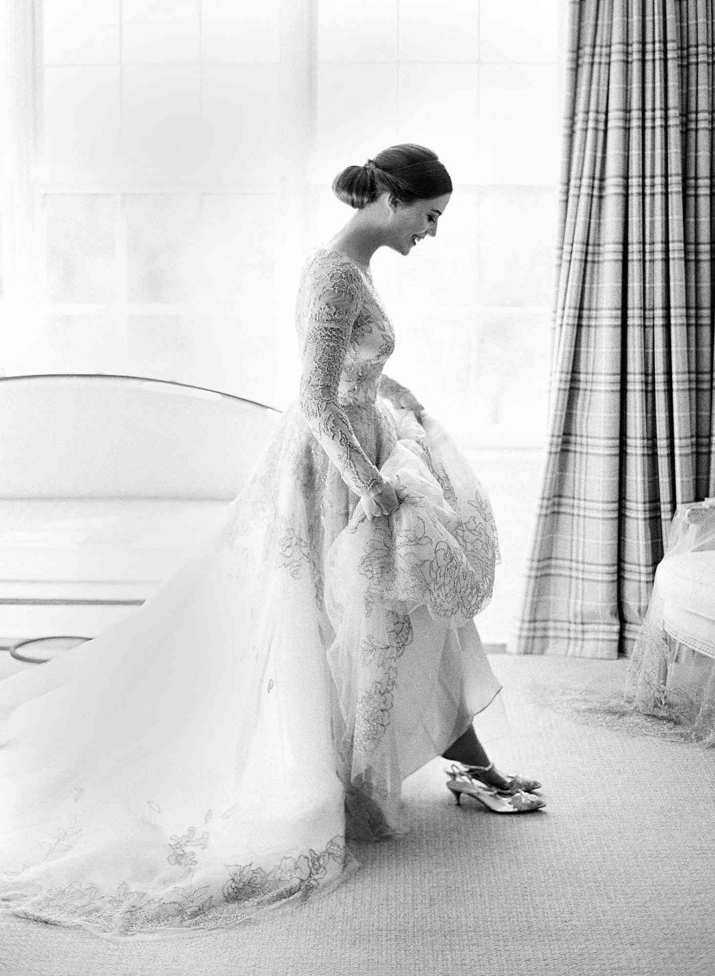 bride putting on shoes